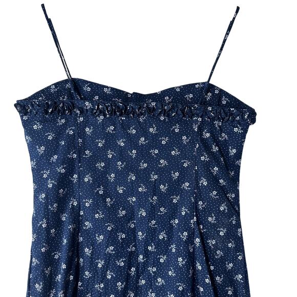 Vintage Ralph Lauren Dark Blue Floral Print Spaghetti Strap Button Front Dress - Picture 4 of 6